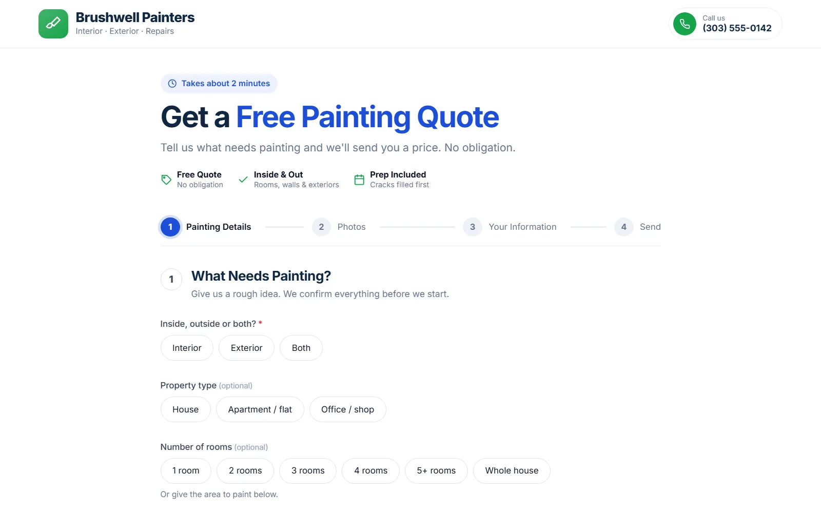 The house painting quote form made with Quotelatic