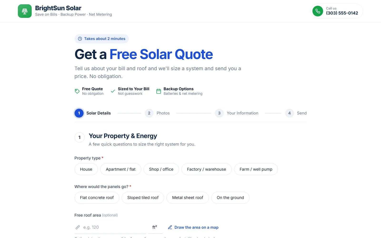 The solar quote form made with Quotelatic